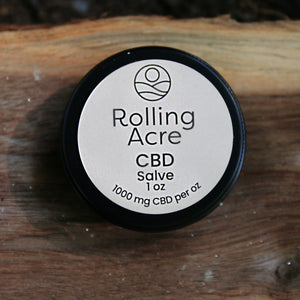 
                
                    Load image into Gallery viewer, Rolling Acre all natural 100mg CBD salve cream is a high strength remedy for muscle pain and cramps.  This picture features the closed container of this cbd salve.
                
            
