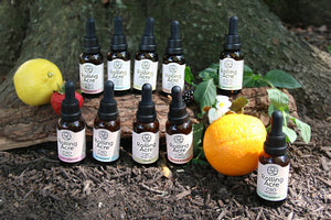 Pictured is the full line of CBD and CBG tinctures from Rolling Acre.